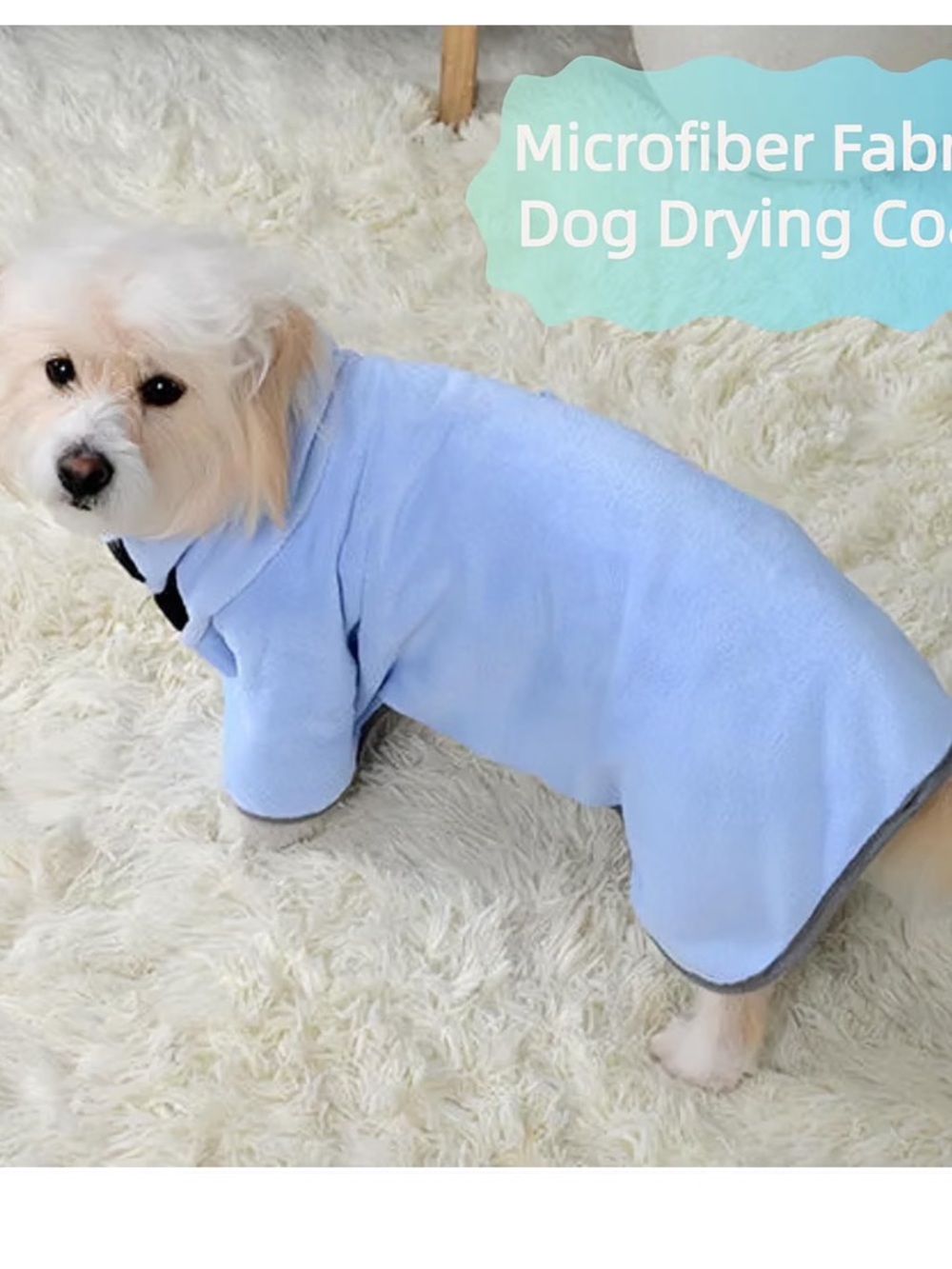 Light Blue Microfiber Dog Drying Coat - Gentle Absorbent Pet Towel-NWOT